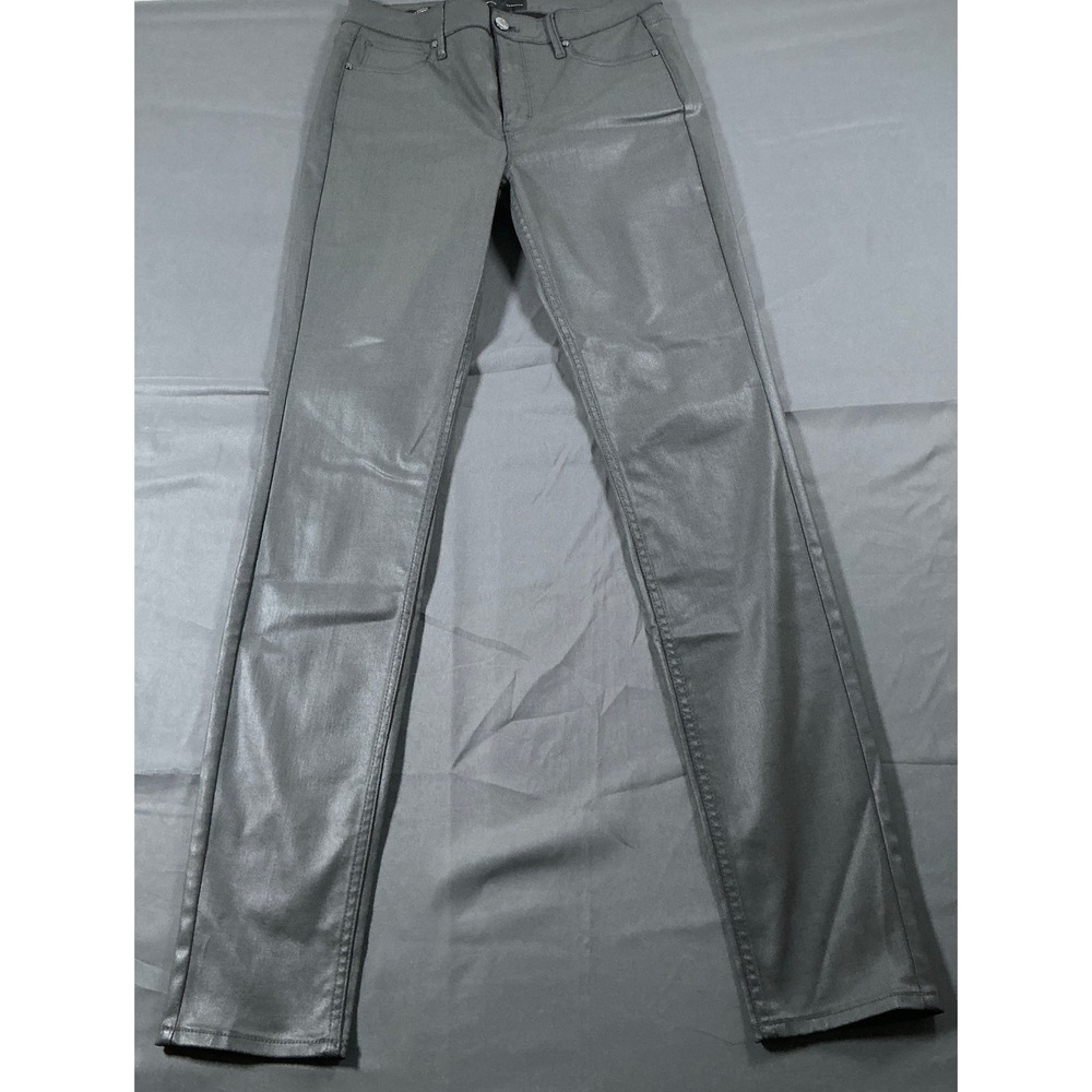 White House Black Market Metallic Silver Coated High Rise Skinny Jeans 6L